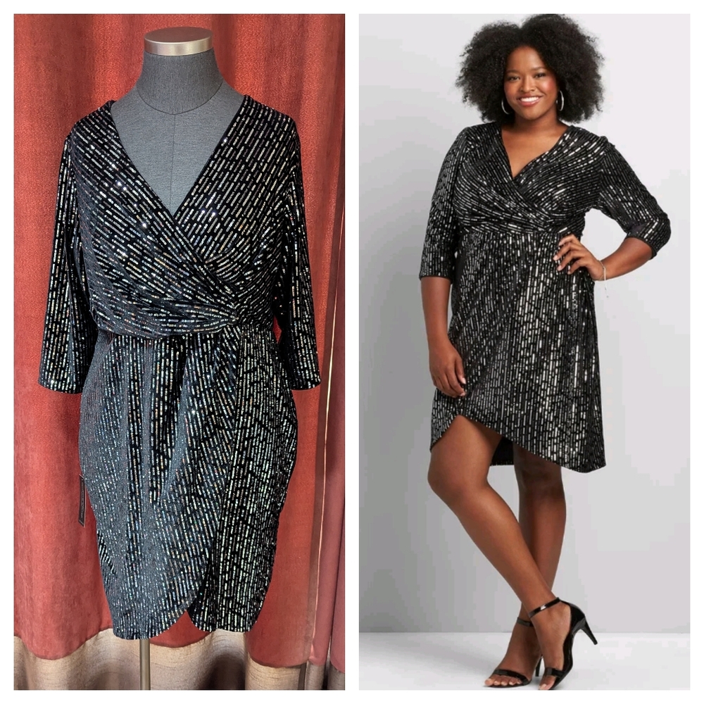 Velvet & Sequin Faux-Wrap Dress